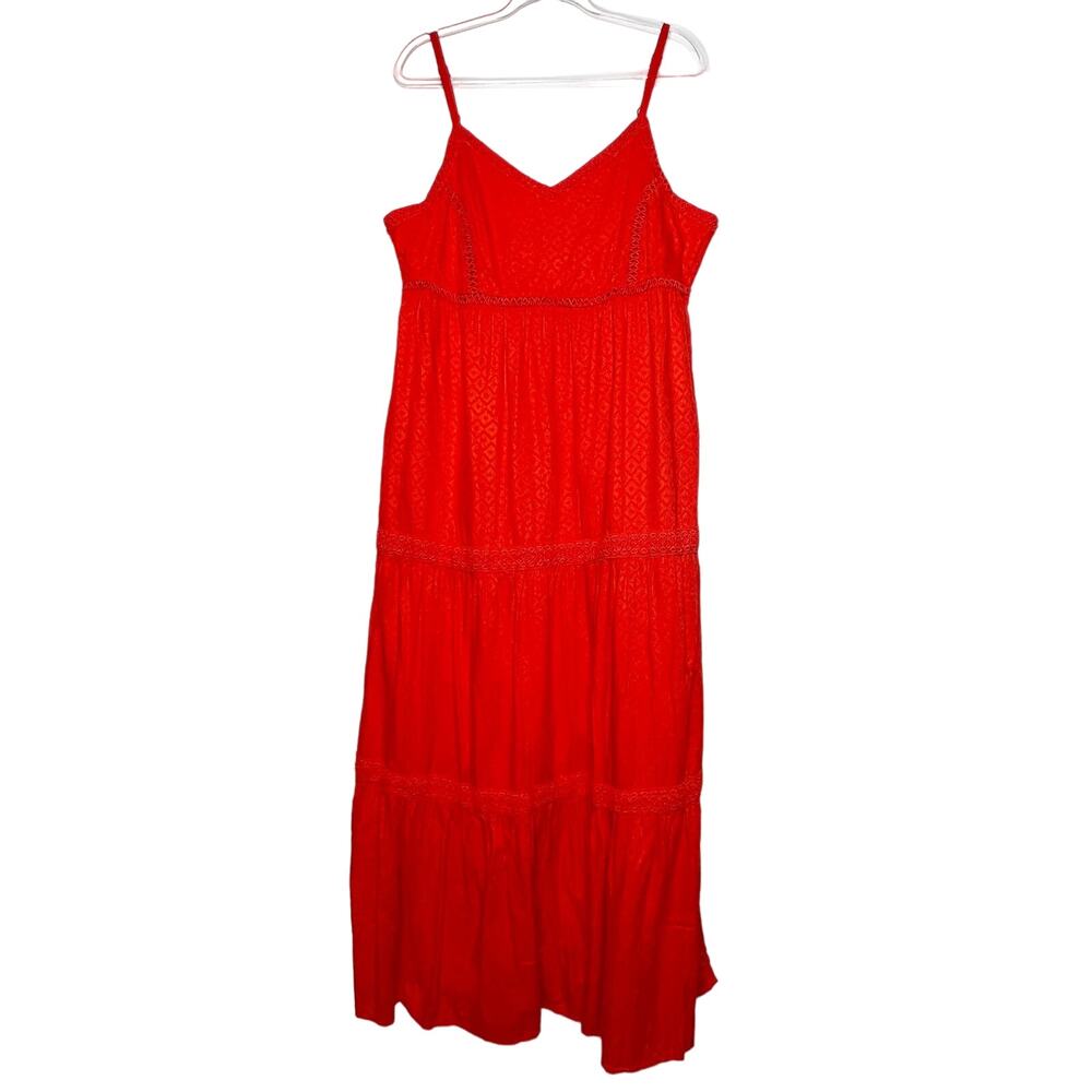 JOIE Tiered Maxi Dress Spaghetti Strap Crochet Lace Trimmed Red Orange Size XL